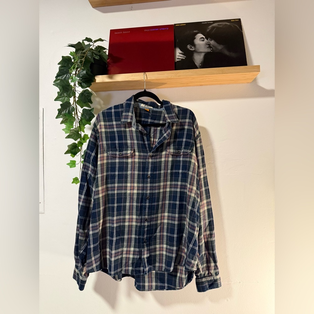 Vintage Authentic Indigo Plaid Flannel Shirt | 100% Cotton | XXL